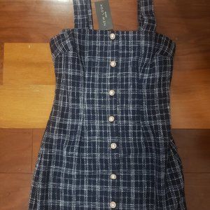 ASOS New Look Check Boucle Pinny Dress In Blue